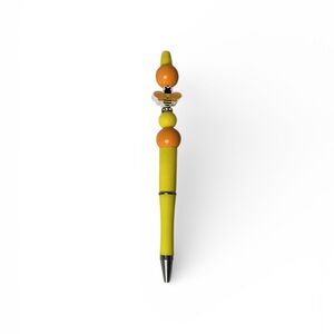 Handmade Beaded Pen – Yellow & Orange with Bee Charm